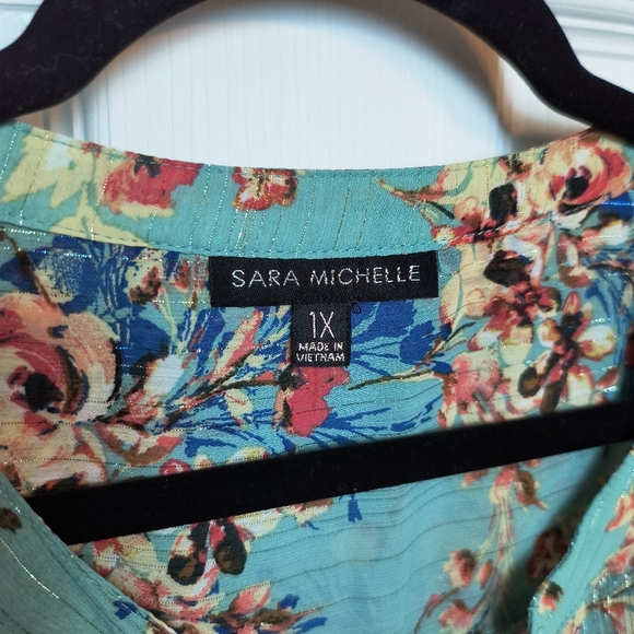 Sara Michelle Boho Floral Semi-Sheer V-Neck 3/4 Sleeve Blouse Size 1X - Picture 4 of 10